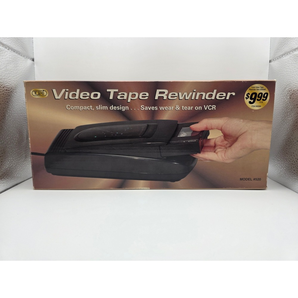 Tozai Video Tape Rewinder Model 520 Black Compact Slim Design VHS New In Box